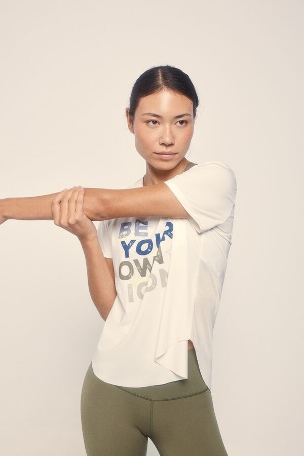 Dash and Stars T-shirt manga curta em malha nas manga beige