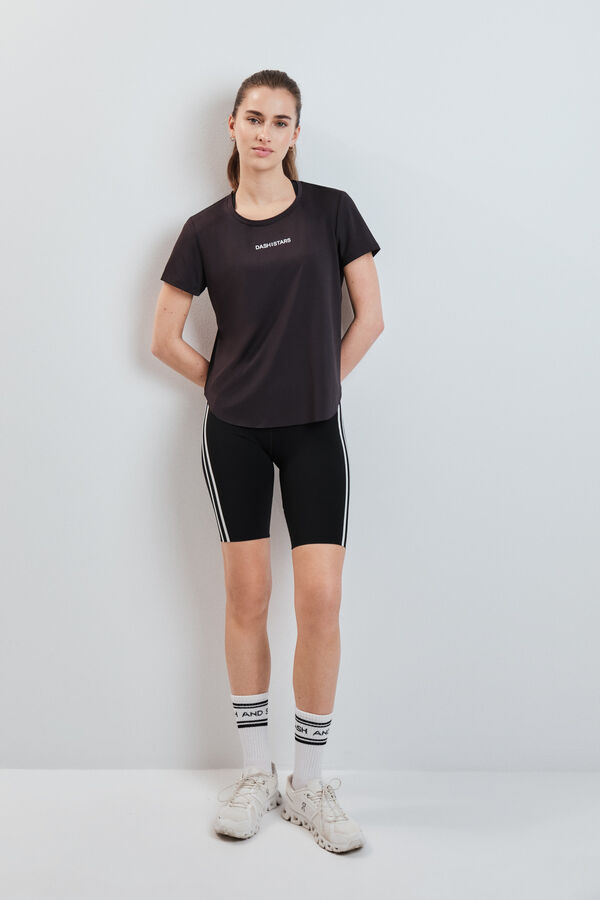 Dash and Stars Camiseta negra t&eacute;cnica panel mesh negro