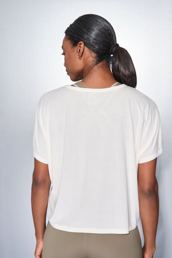 Dash and Stars T-shirt branca de manga curta e larga beige