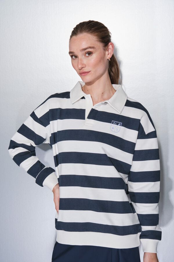 Dash and Stars Sudadera felpa 100% algod&oacute;n estampado rayas azul