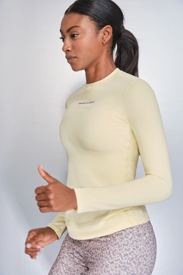 Dash and Stars T-shirt amarela de manga comprida impress&atilde;o