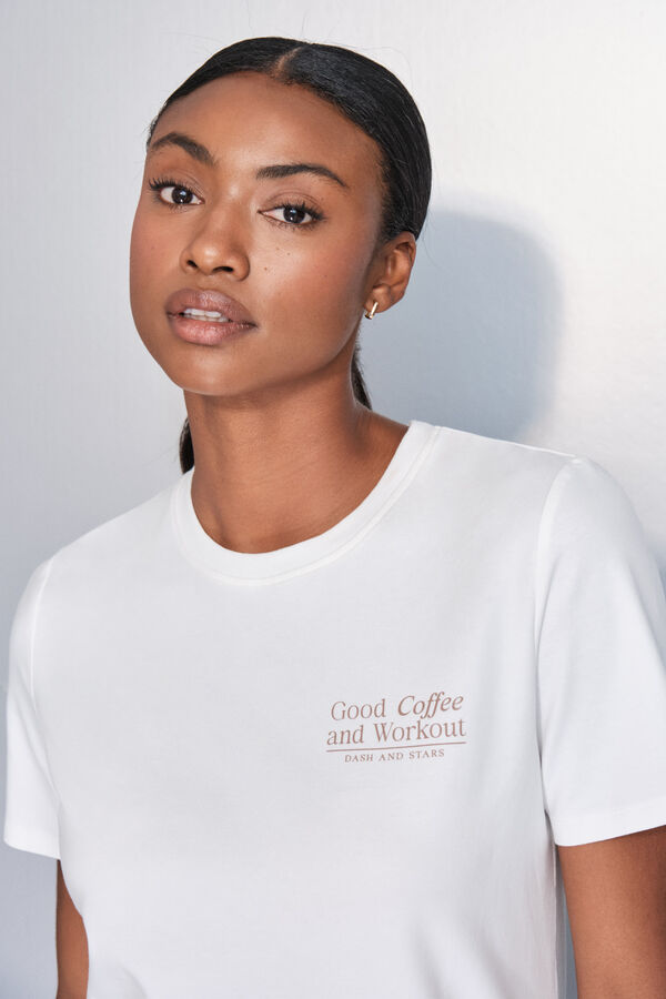 Dash and Stars Camiseta manga corta algod&oacute;n blanco beige