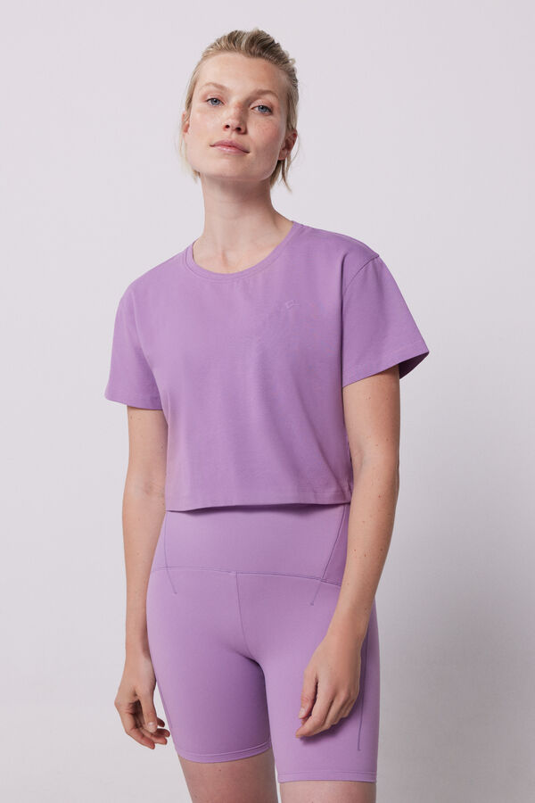 Dash and Stars T-shirt cropped manga curta roxo impressão