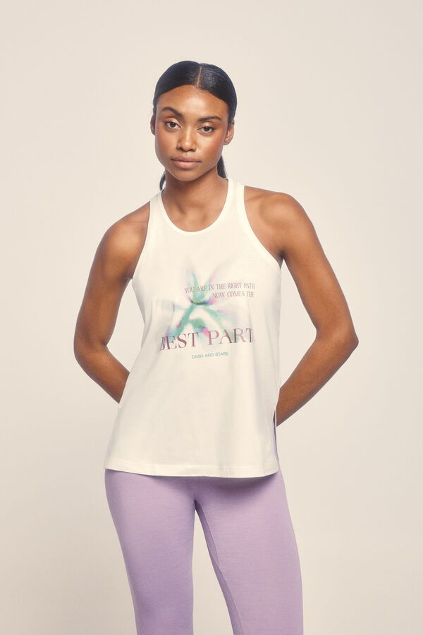 Dash and Stars Camiseta sin mangas algodón blanco beige