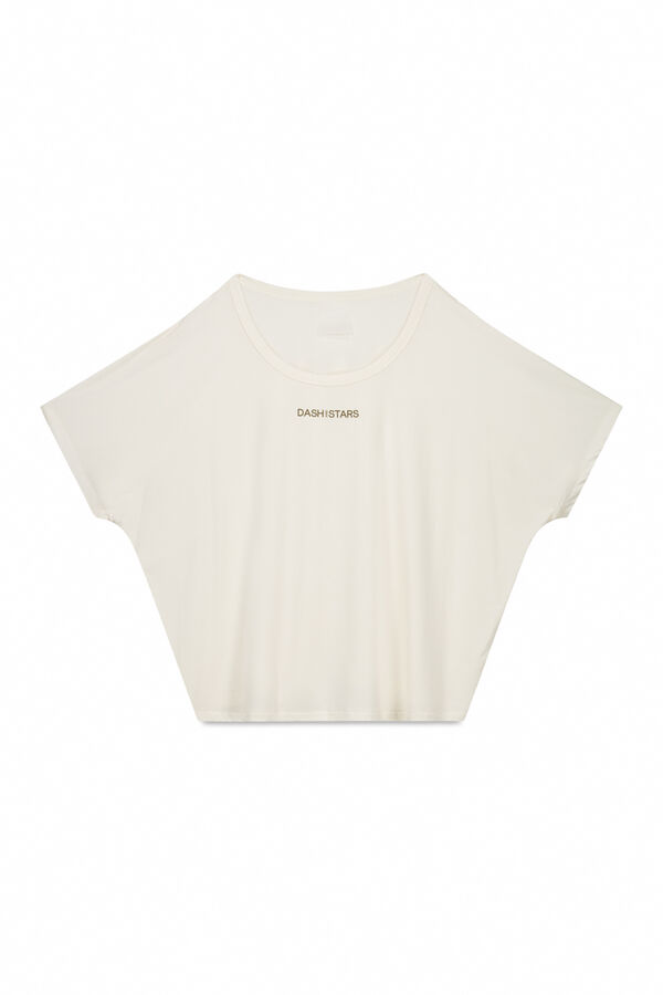 Dash and Stars T-shirt branca de manga curta e larga beige