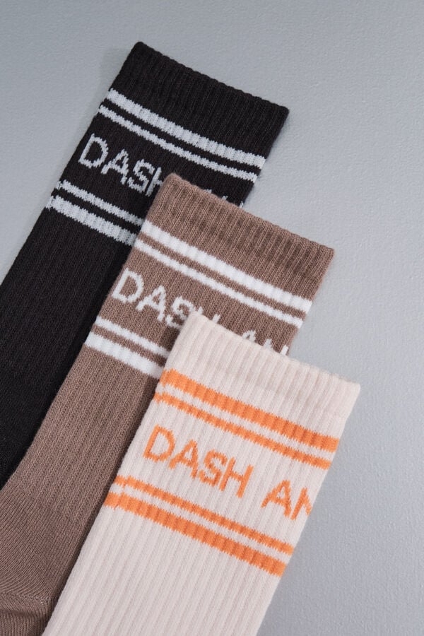 Dash and Stars Pack 3 calcetines algod&oacute;n logo marr&oacute;n