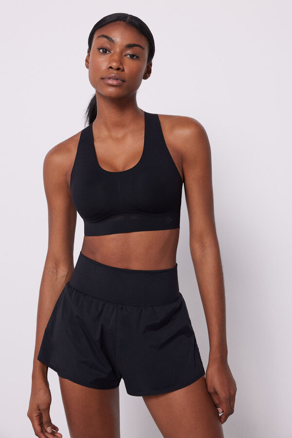 Dash and Stars Cal&ccedil;&otilde;es cintura alta malha preta preto