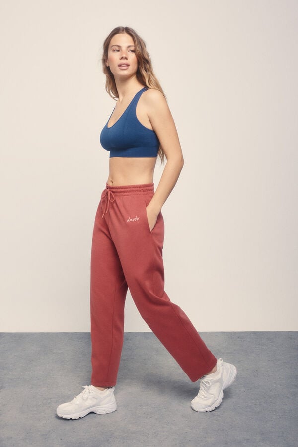 Dash and Stars Cal&ccedil;as retas de pel&uacute;cia em piqu&eacute; marrom impress&atilde;o