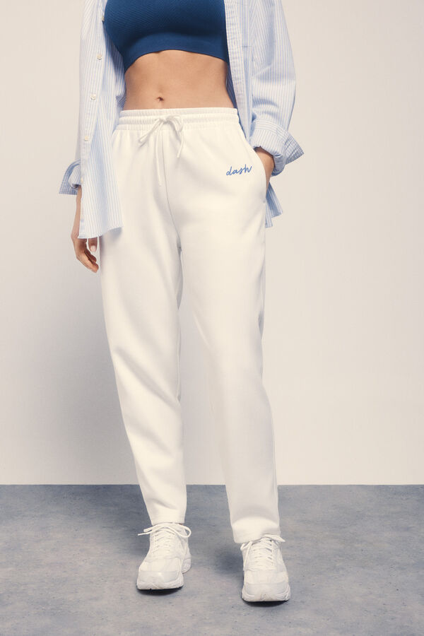 Dash and Stars Pantal&oacute;n recto felpa piqu&eacute; marfil beige