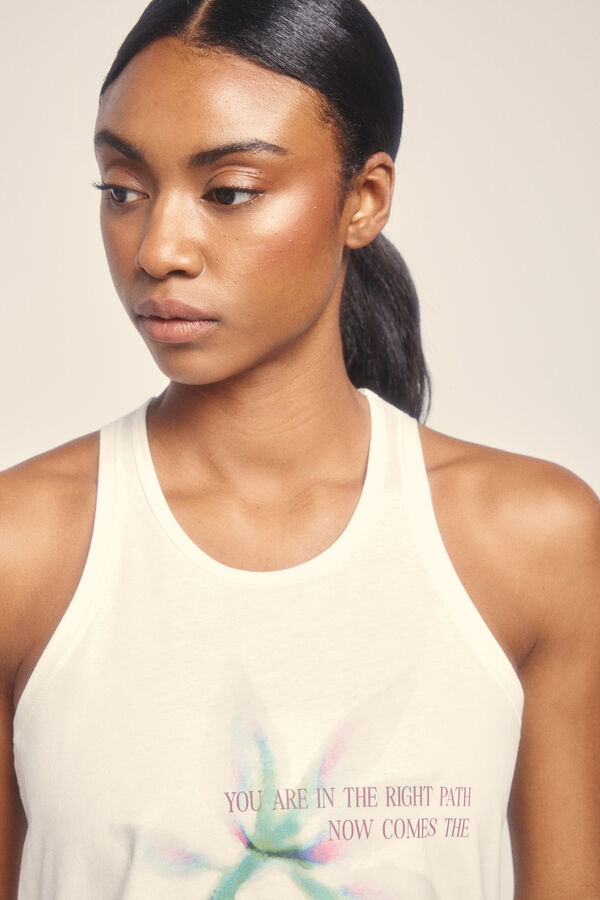 Dash and Stars Camiseta sin mangas algodón blanco beige