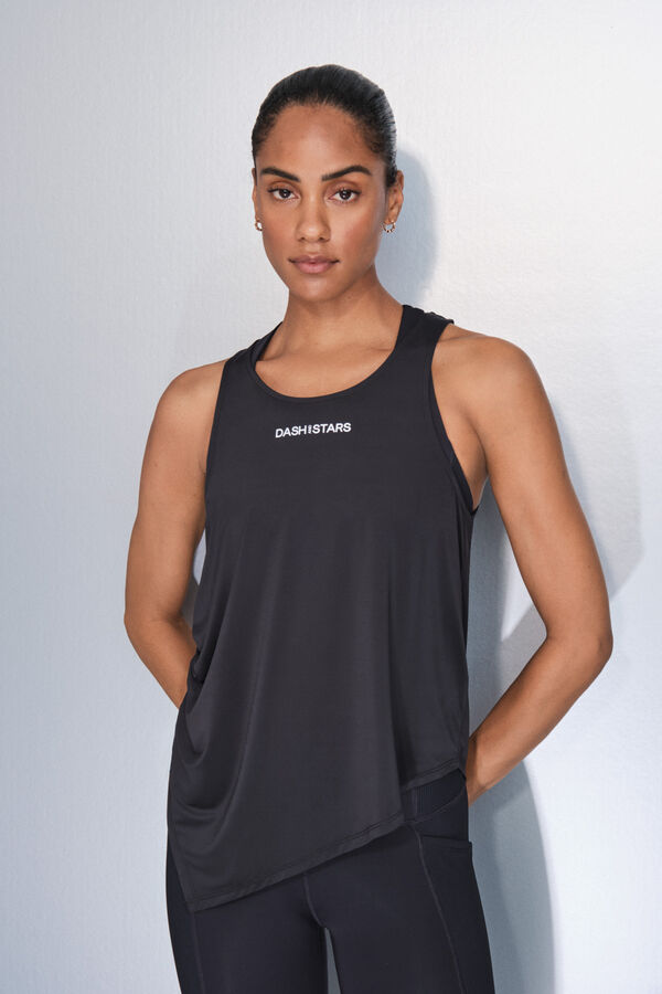 Dash and Stars Camiseta halter asim&eacute;trica negro negro