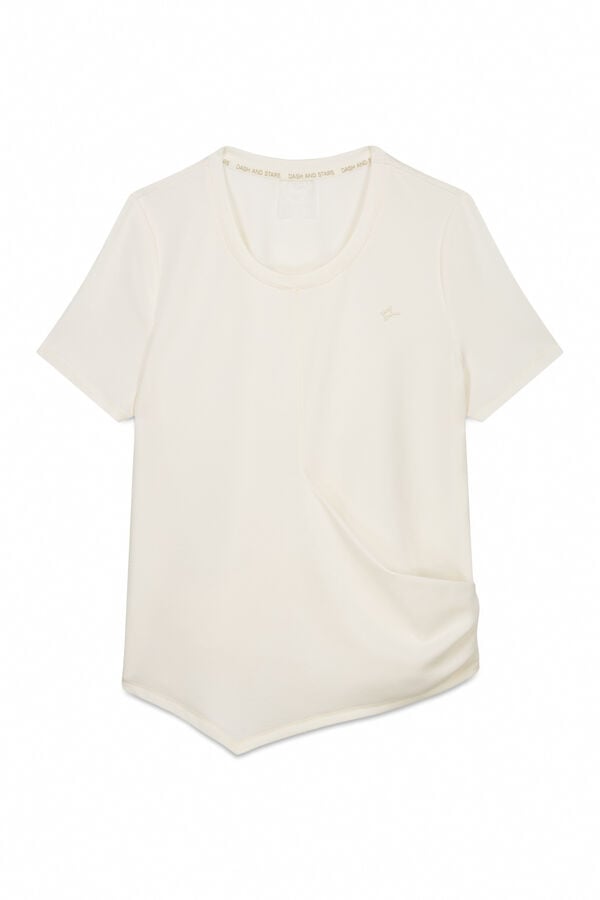 Dash and Stars T-shirt branca drapeada de manga curta  beige