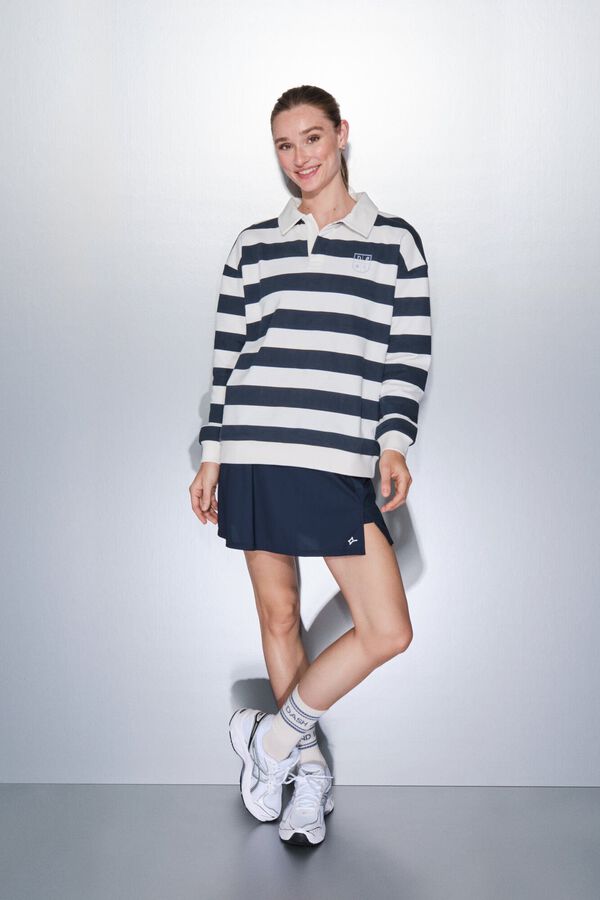 Dash and Stars Sudadera felpa 100% algod&oacute;n estampado rayas azul