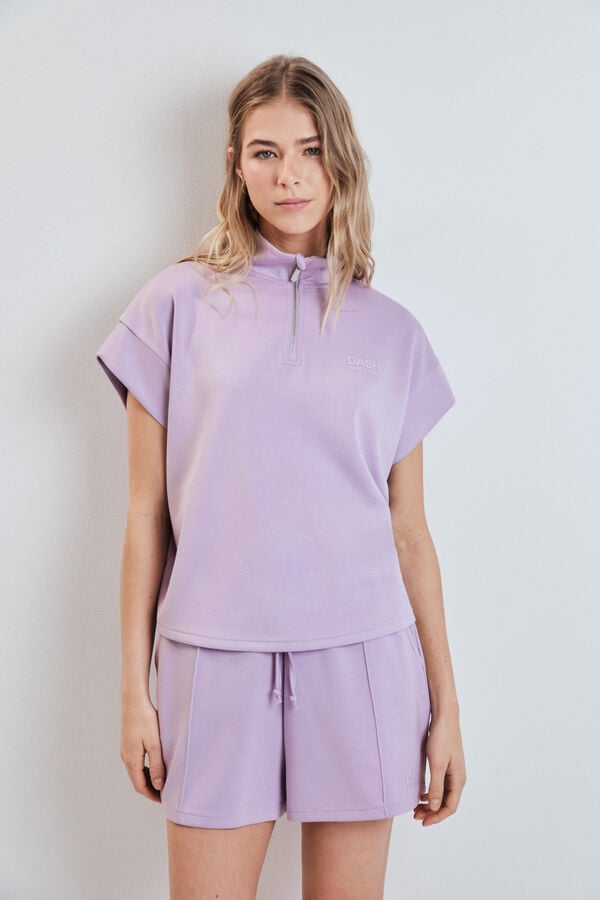 Dash and Stars Sweatshirt manga curta em viscose suave lil&aacute;s rosa