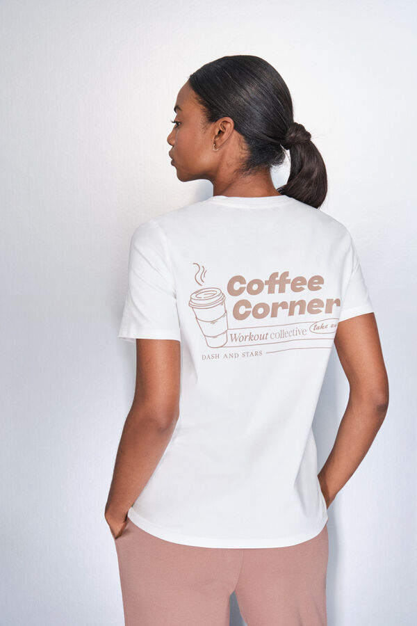 Dash and Stars Camiseta manga corta algod&oacute;n blanco beige