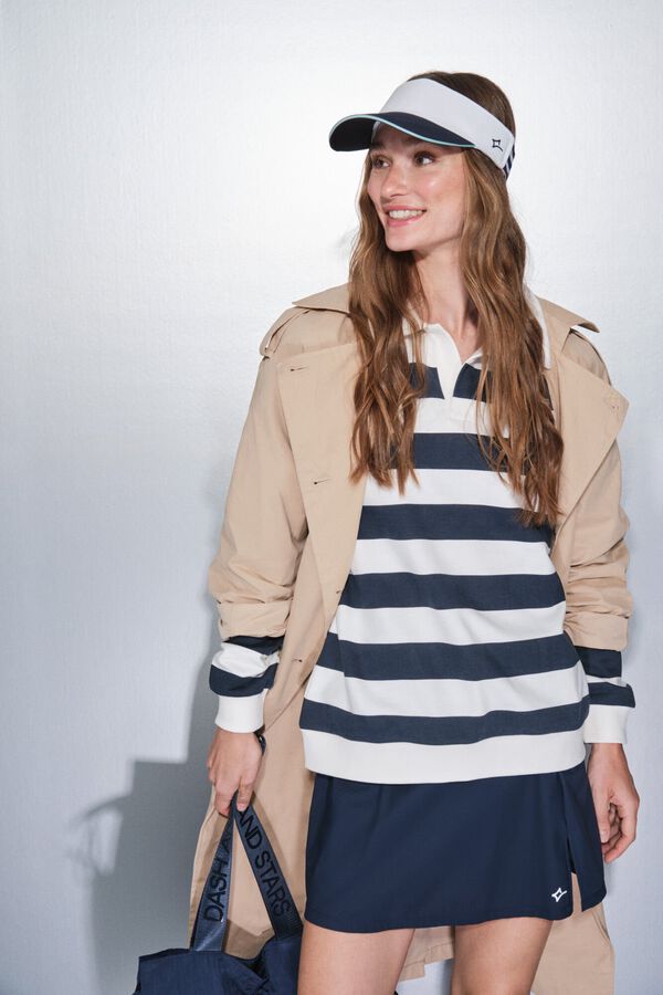 Dash and Stars Sudadera felpa 100% algod&oacute;n estampado rayas azul