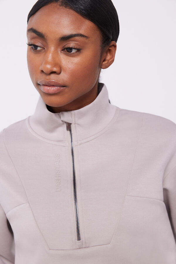 Dash and Stars Sudadera cuello cremallera marr&oacute;n nude