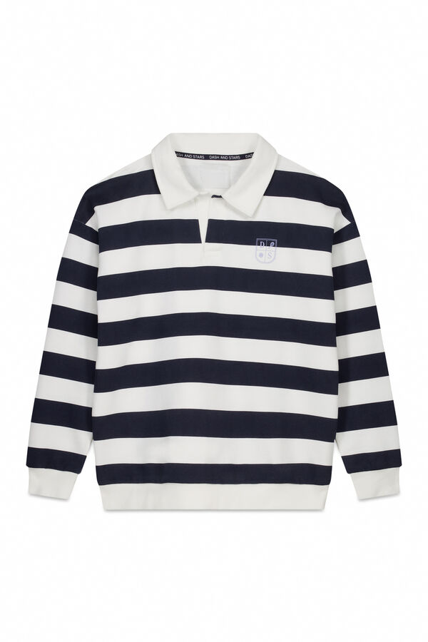 Dash and Stars Sudadera felpa 100% algod&oacute;n estampado rayas azul