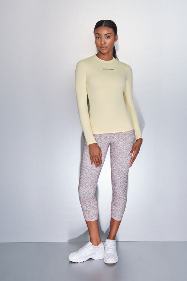 Dash and Stars T-shirt amarela de manga comprida impress&atilde;o