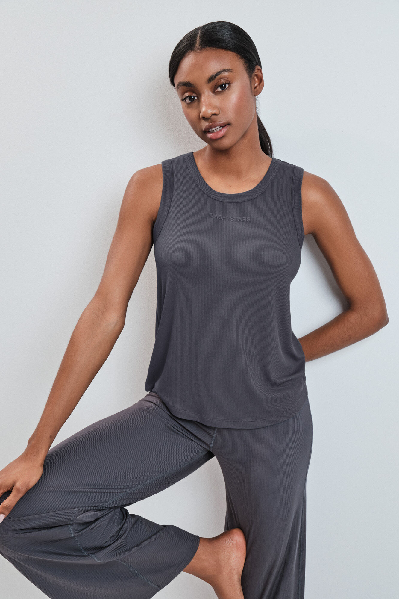 Dash and Stars Camiseta sin mangas rib gris