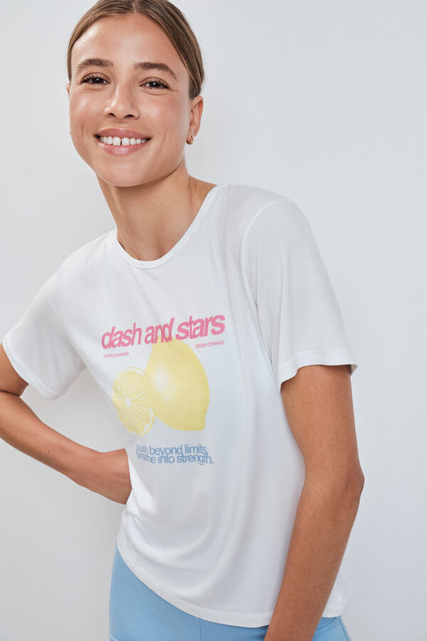 Dash and Stars T-shirt com abertura nas costas branco branco