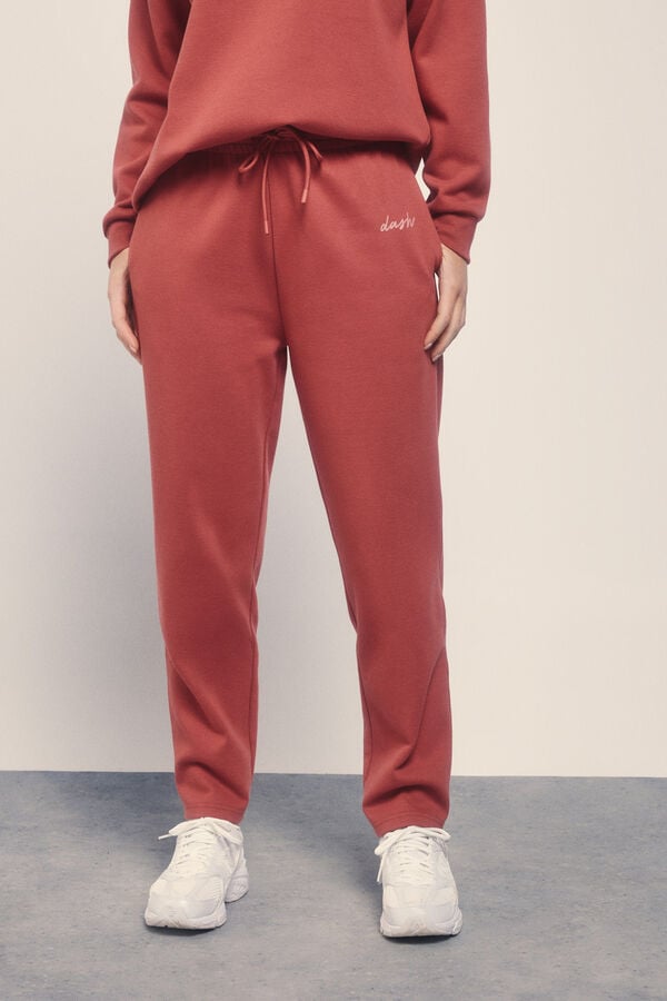 Dash and Stars Cal&ccedil;as retas de pel&uacute;cia em piqu&eacute; marrom impress&atilde;o