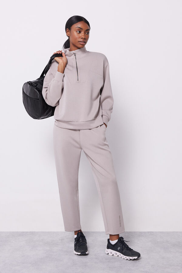 Dash and Stars Sudadera cuello cremallera marr&oacute;n nude