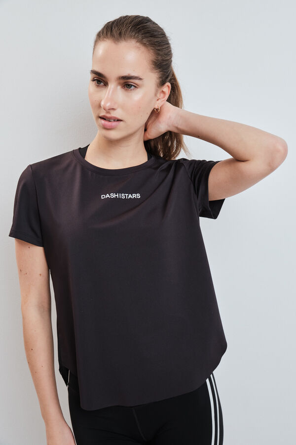 Dash and Stars Camiseta negra t&eacute;cnica panel mesh negro