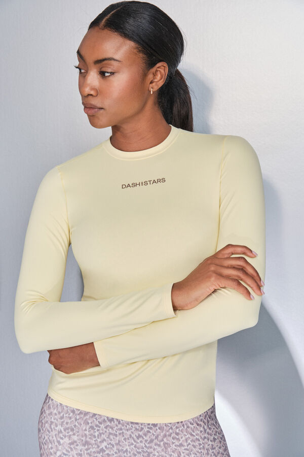 Dash and Stars T-shirt amarela de manga comprida impress&atilde;o