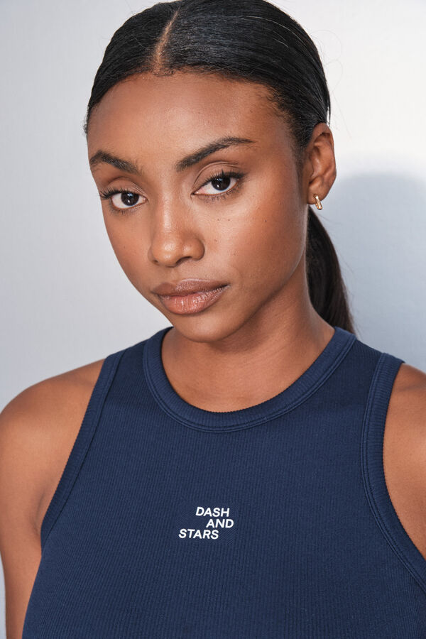 Dash and Stars T-shirt halter de algod&atilde;o canelado azul azul