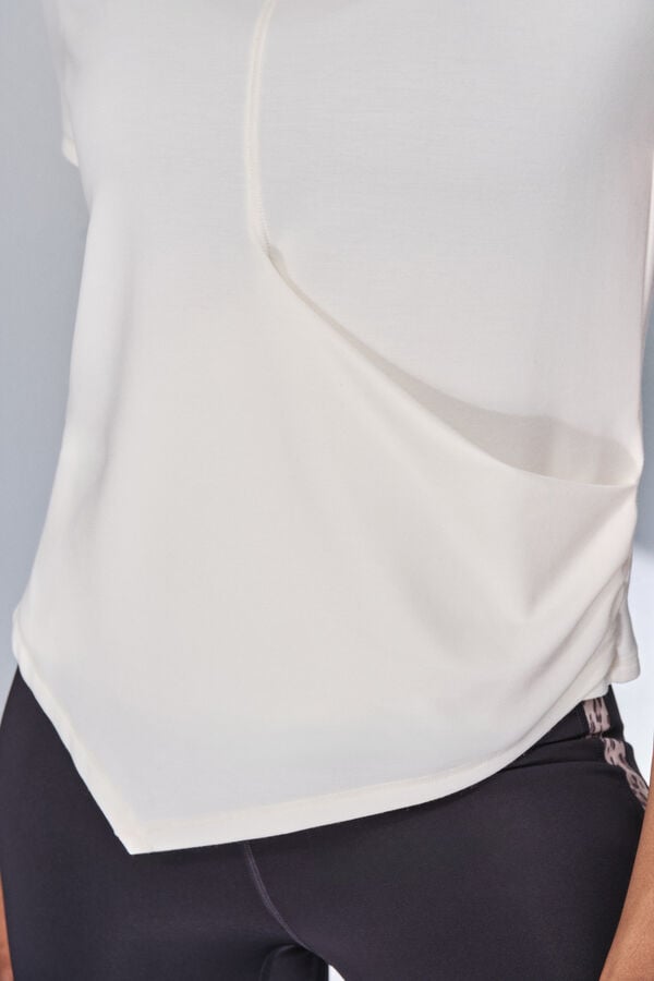 Dash and Stars T-shirt branca drapeada de manga curta  beige