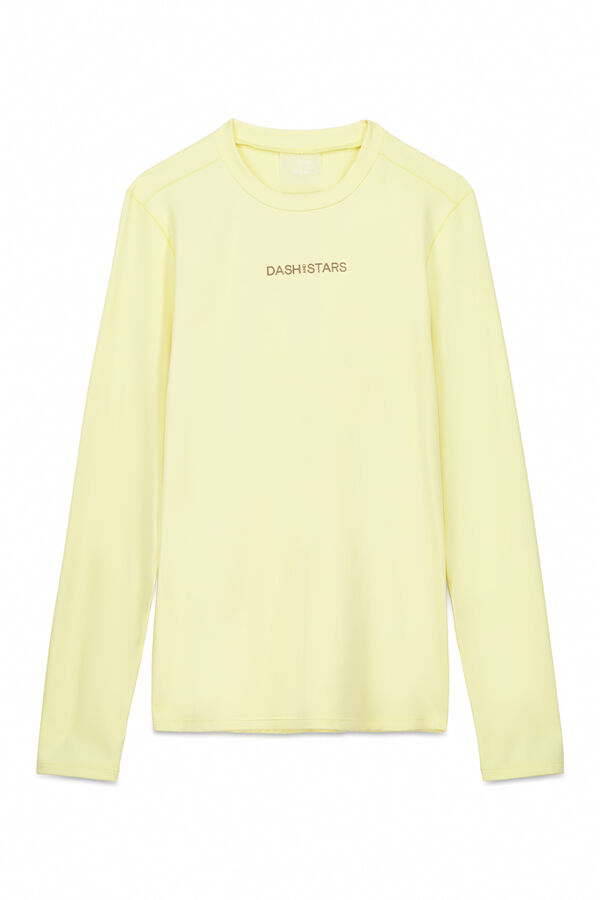 Dash and Stars T-shirt amarela de manga comprida impress&atilde;o
