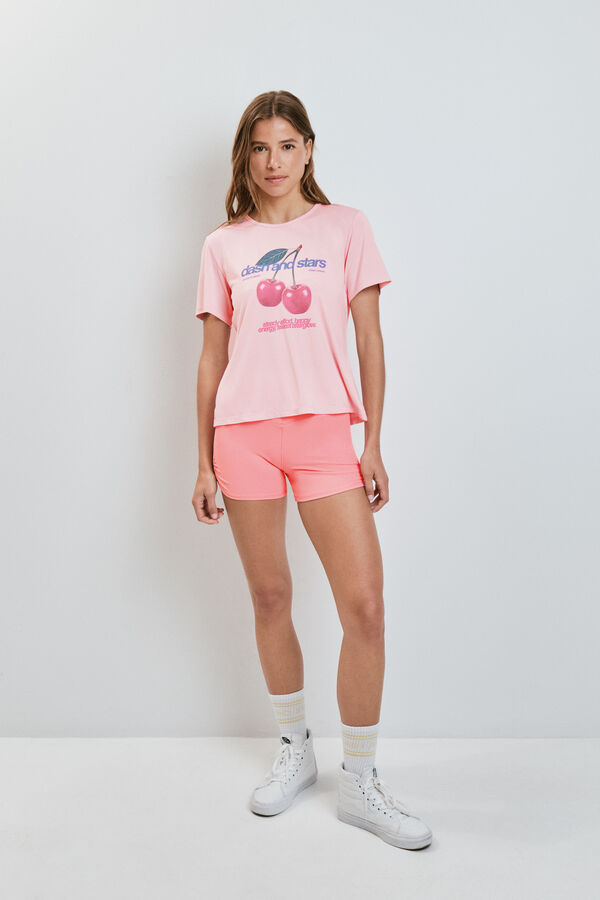 Dash and Stars T-shirt com abertura nas costas rosa rosa