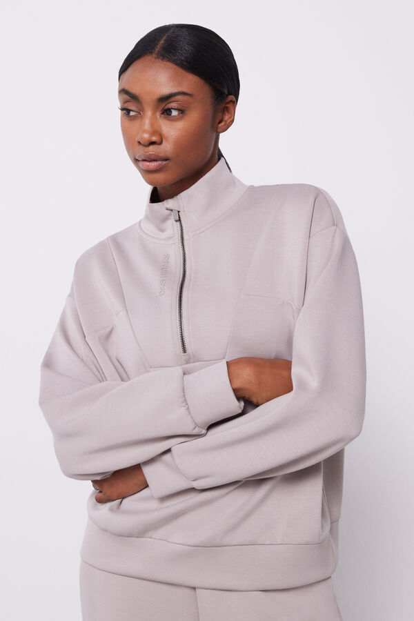 Dash and Stars Sudadera cuello cremallera marr&oacute;n nude