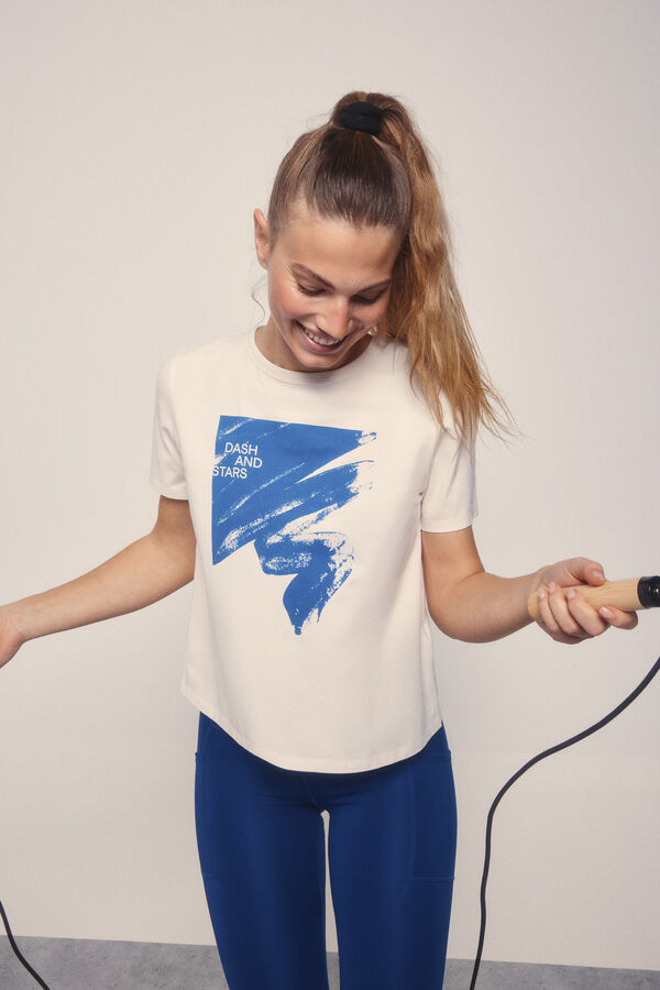 Dash and Stars T-shirt azul de algod&atilde;o escovado azul