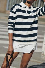 Dash and Stars Sudadera felpa 100% algod&oacute;n estampado rayas azul