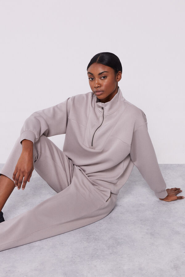 Dash and Stars Sudadera cuello cremallera marr&oacute;n nude