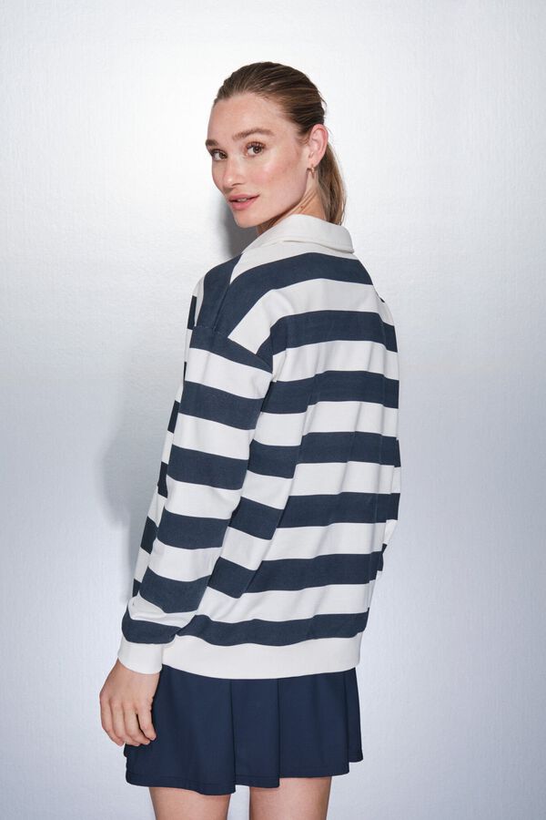 Dash and Stars Sudadera felpa 100% algod&oacute;n estampado rayas azul