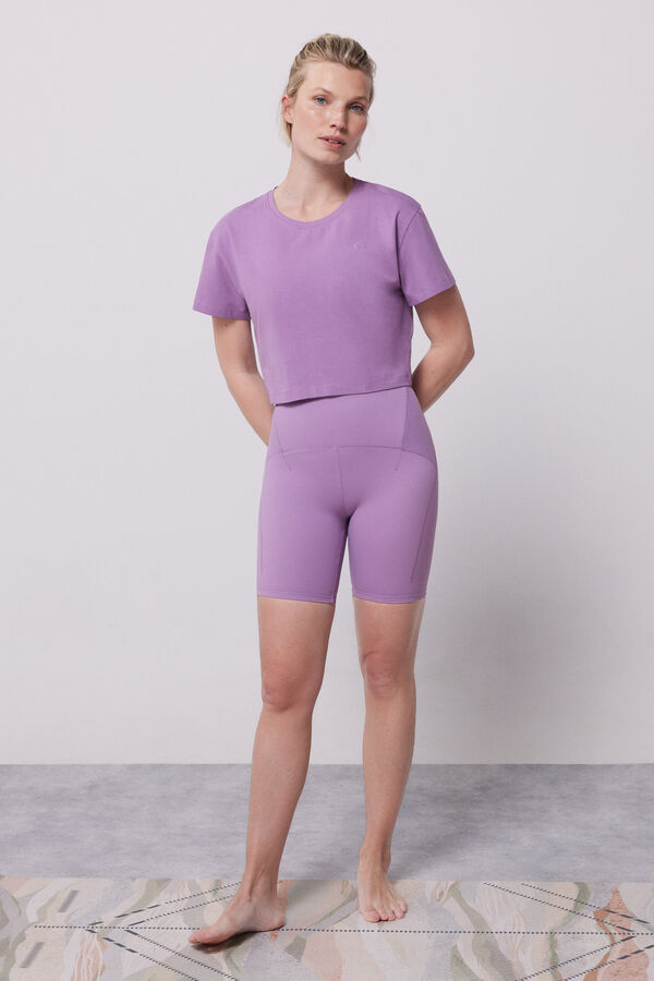 Dash and Stars T-shirt cropped manga curta roxo impressão