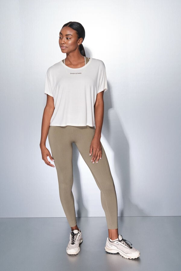 Dash and Stars T-shirt branca de manga curta e larga beige