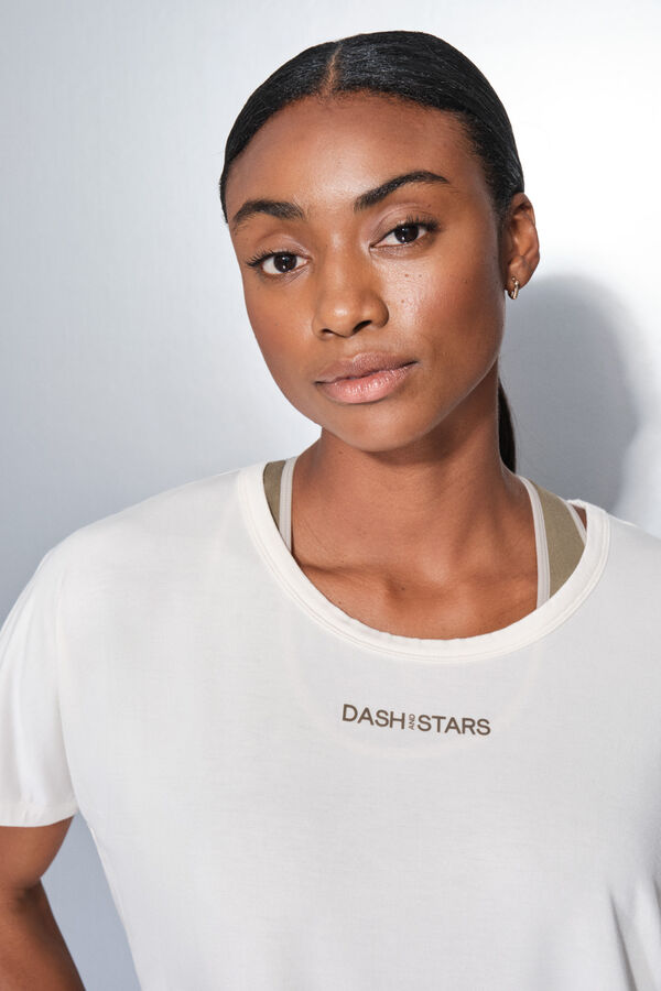 Dash and Stars T-shirt branca de manga curta e larga beige