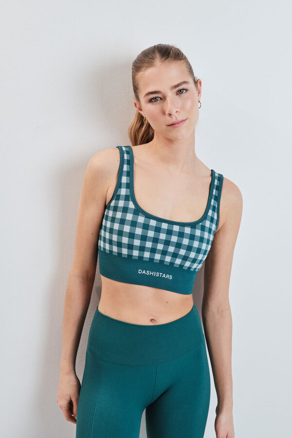 Dash and Stars Soutien desportivo SEAMLESS COMFORT estampado vichy azul verde