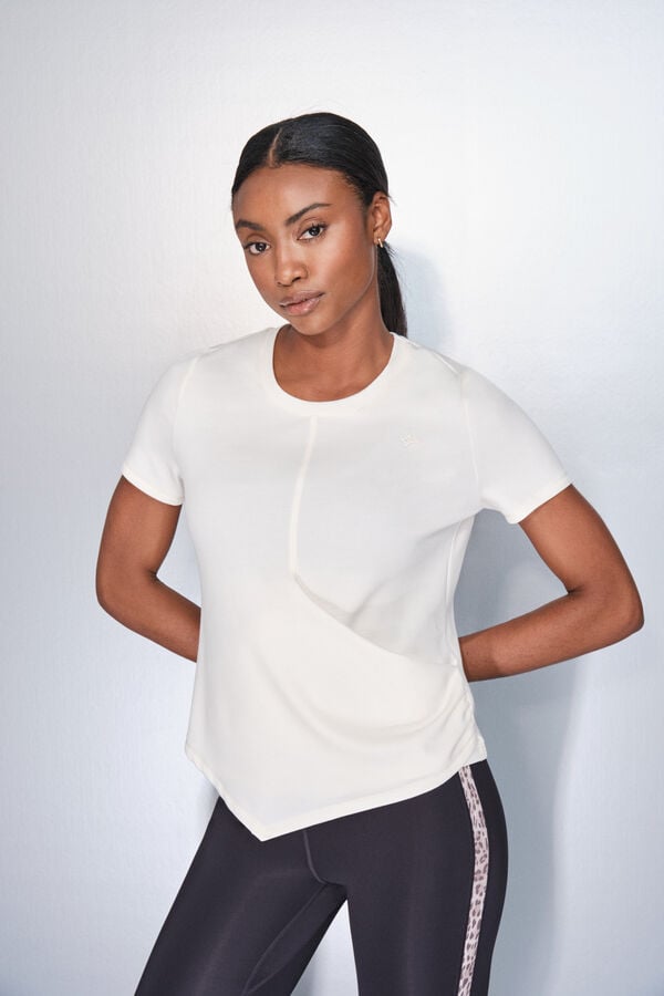 Dash and Stars T-shirt branca drapeada de manga curta  beige