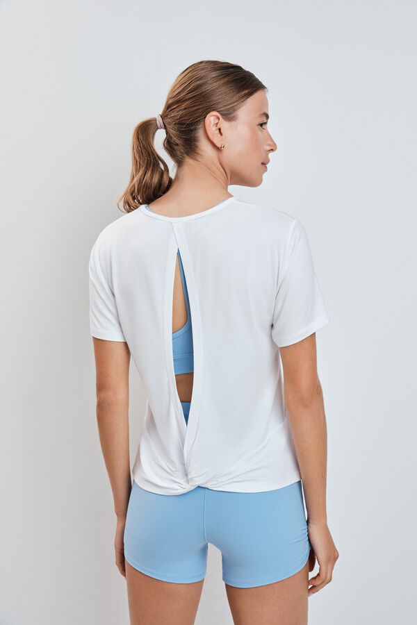 Dash and Stars T-shirt com abertura nas costas branco branco