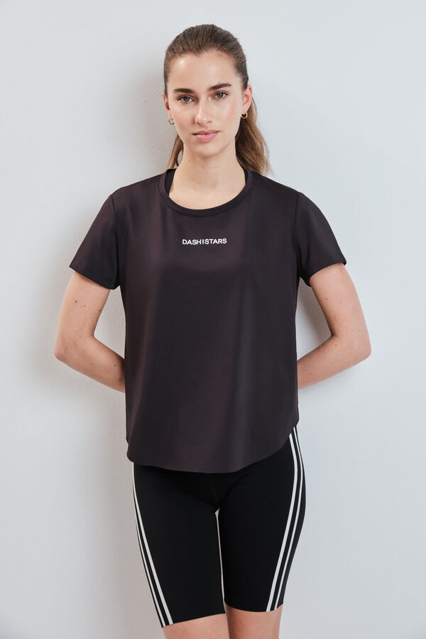 Dash and Stars Camiseta negra t&eacute;cnica panel mesh negro