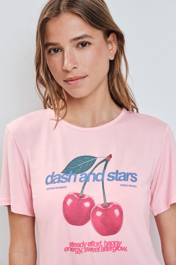 Dash and Stars T-shirt com abertura nas costas rosa rosa