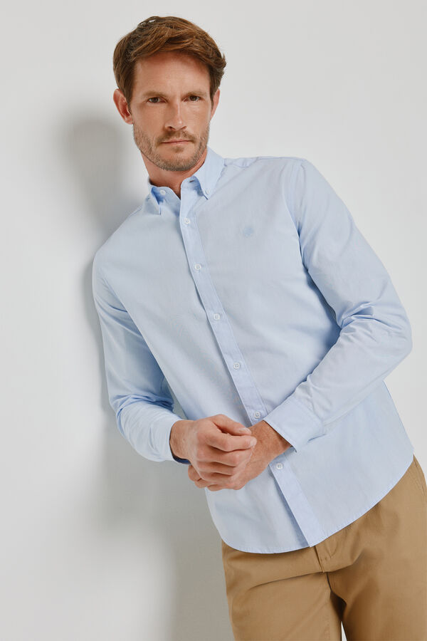 Springfield Camisa lisa de manga comprida Azul claro