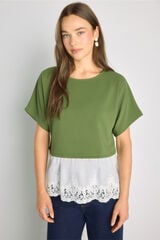 Milano T-shirt de manga curta com renda Verde