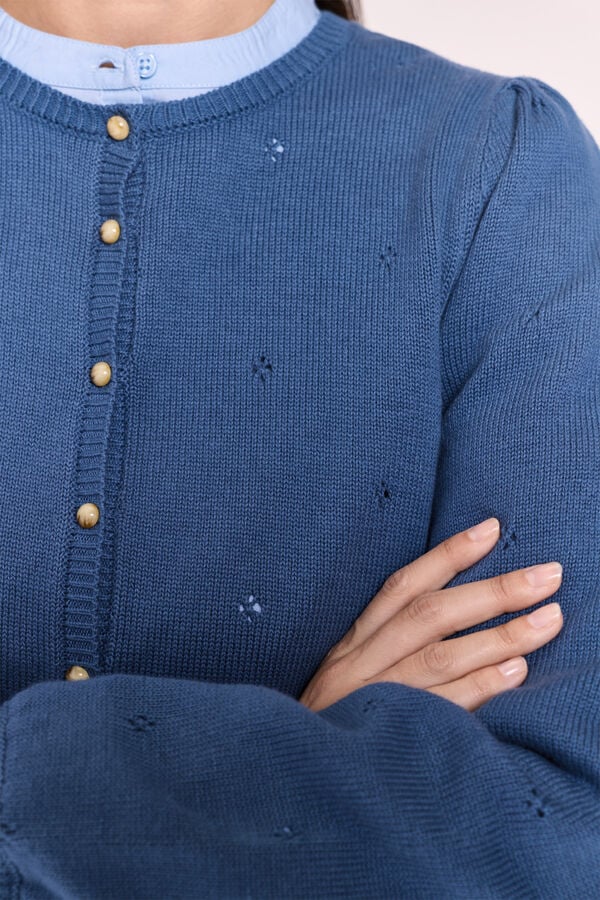 Milano Cardigan de punto manga abullonada Azul