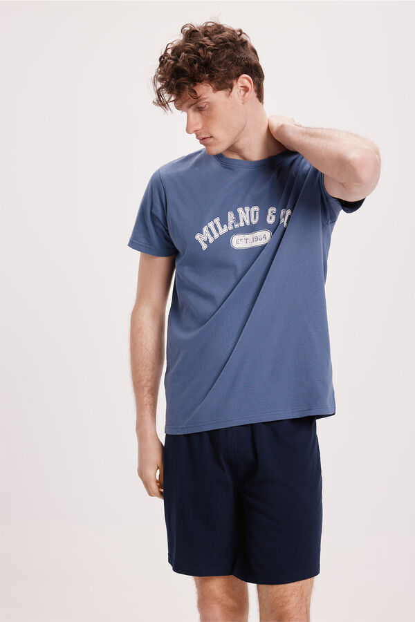 Milano Pijama curto estampado posicional Azul